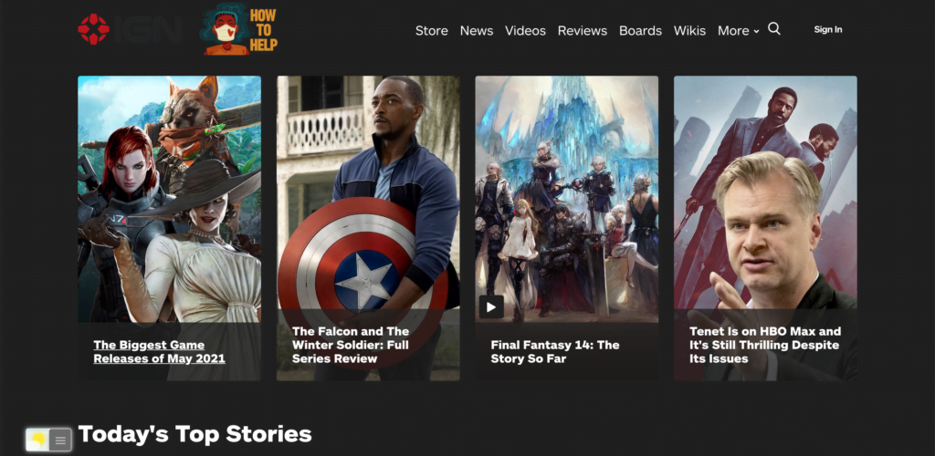 IGN Dark Mode website version thanks to the Night Mode feature in the Turn Off the Lights browser extension