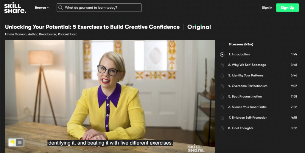 Skillshare Dark Mode website with the Night Mode feature in the Turn Off the Lights browser extension