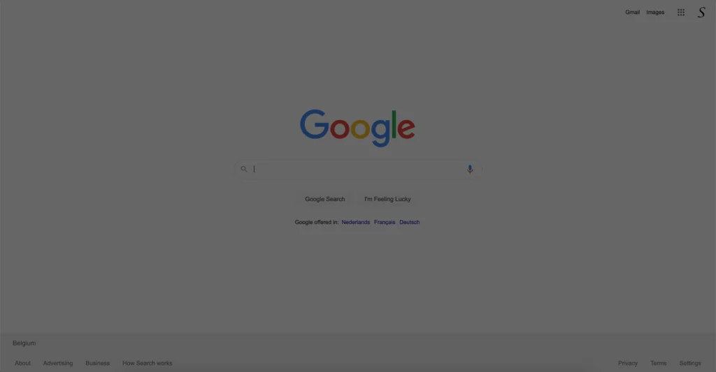 Reduced brightness on the Google search page in the Google Chrome web browser