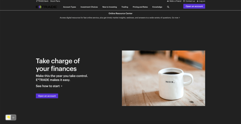 E-TRADE Dark Mode with the free Turn Off the Lights browser extension