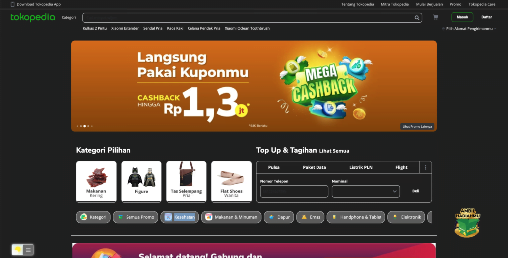 Tokopedia Dark Mode with the free Turn Off the Lights browser extension
