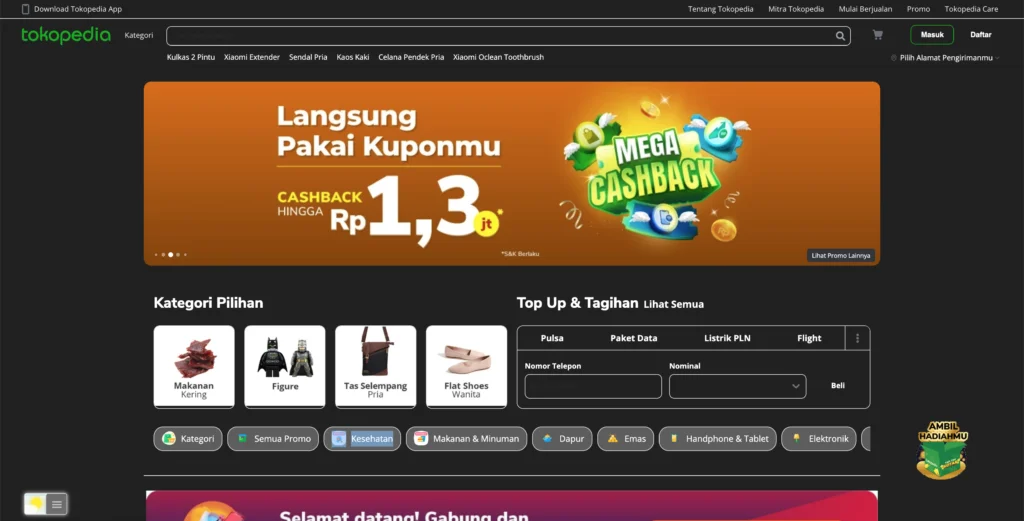 Tokopedia Dunkler Modus mit der kostenlosen Browsererweiterung Turn Off the Lights