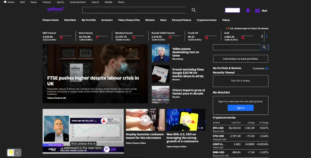 Yahoo Finance Dark Mode