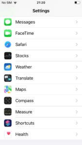 iOS Settings screen