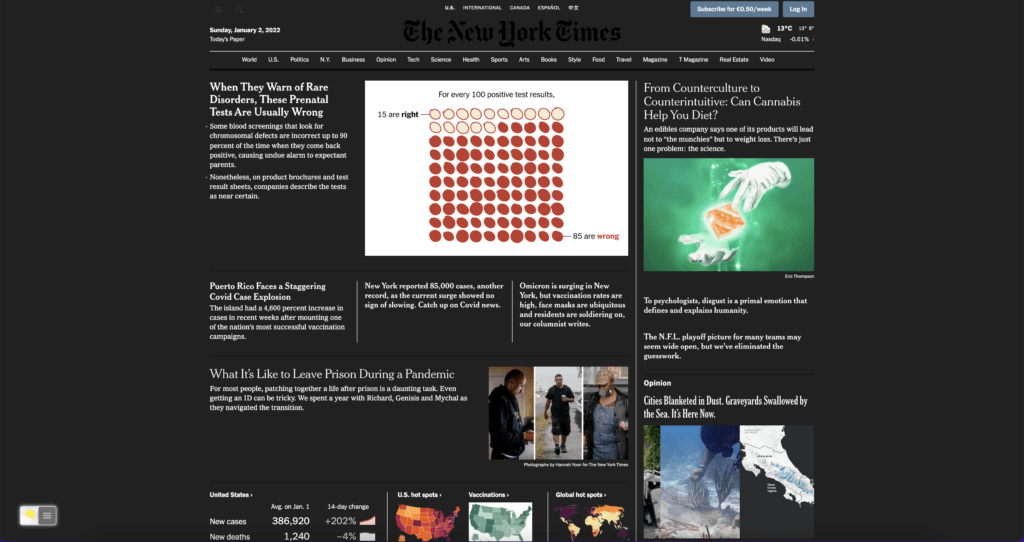 NYTimes in Dark Mode with the free and Open-Source Turn Off the Lights browser extension