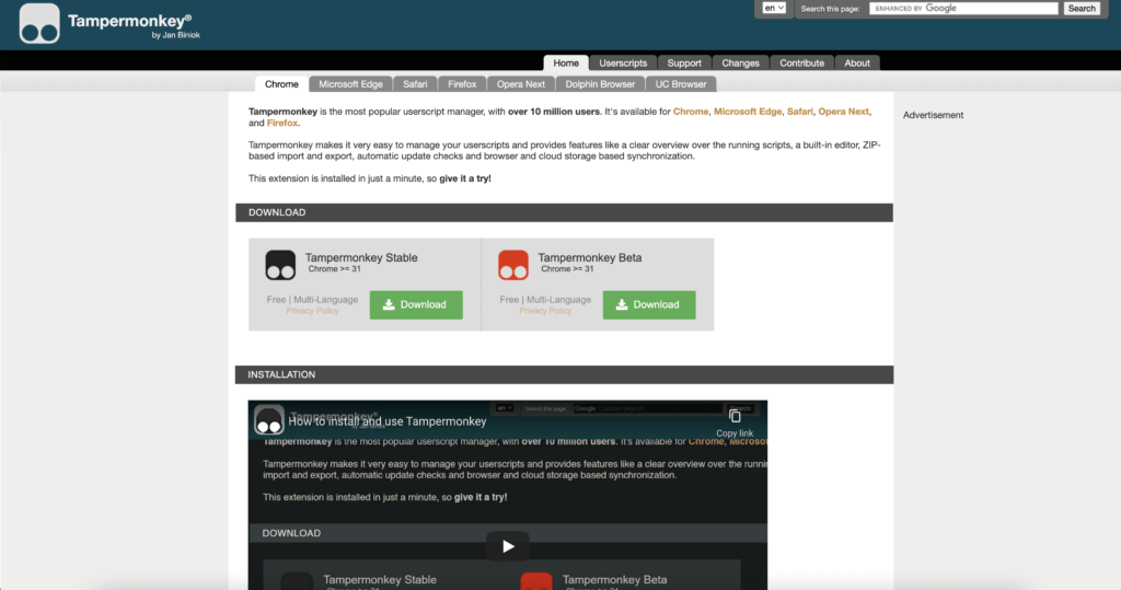 Tampermonkey website to use Tampermonkey scripts