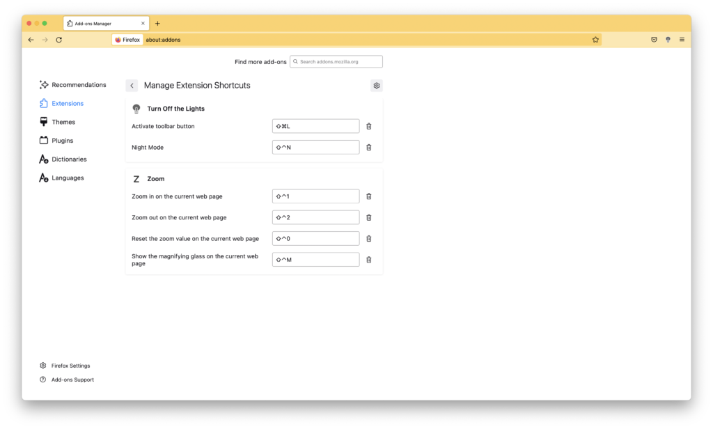 Keyboard shortcut key for the Turn Off the Lights Firefox extension