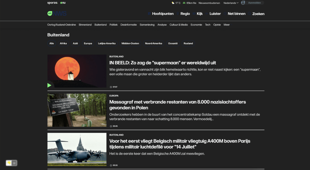 VRT Dark Mode (VRT NWS website) with the free and Open-Source Turn Off the Lights browser extension