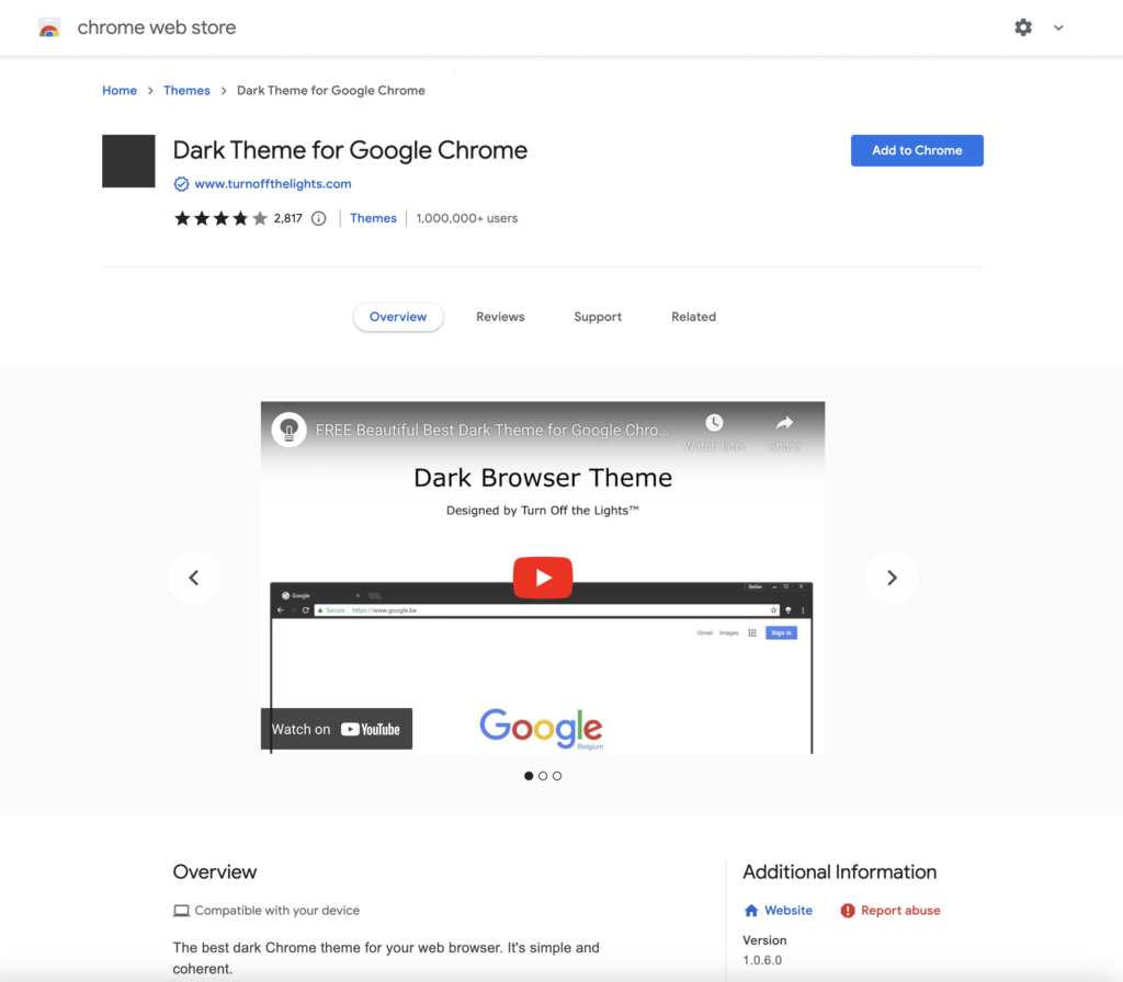 Dark Theme for Google Chrome (available for your Chromebook)