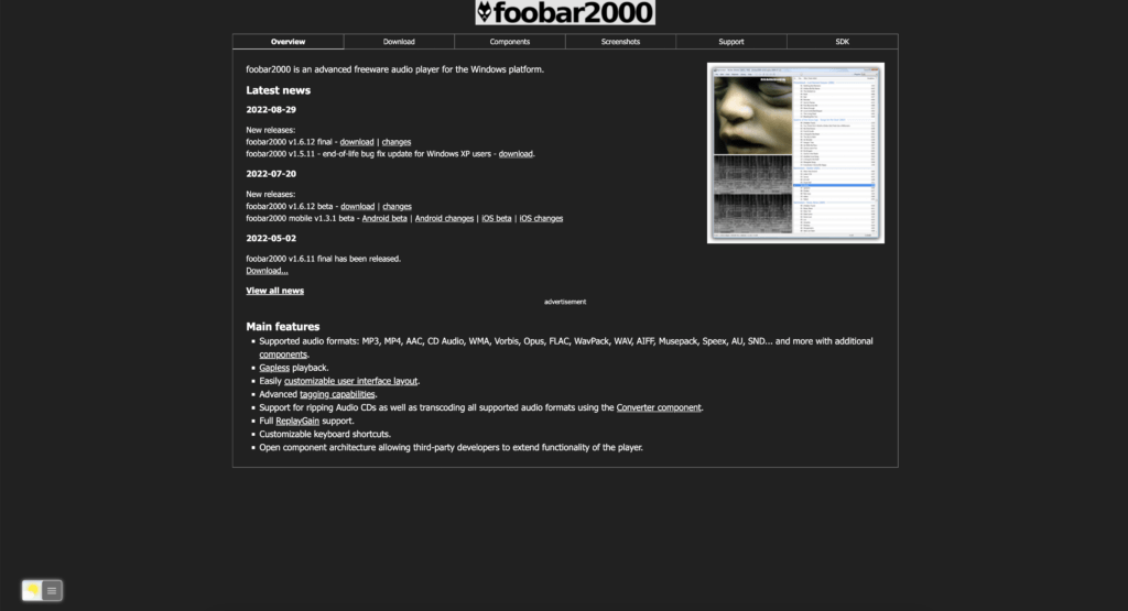 Foobar Dark Mode website with the free and Open-Source Turn Off the Lights browser extension