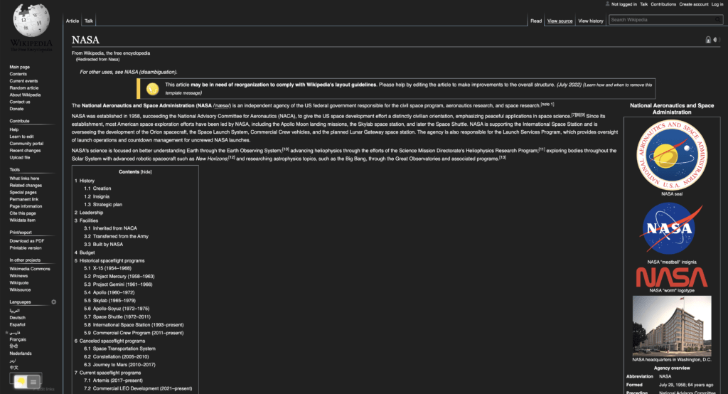 The force dark mode for web contents such as on Wikipedia website