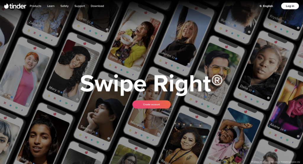 Tinder website to download the iOS and Android applications