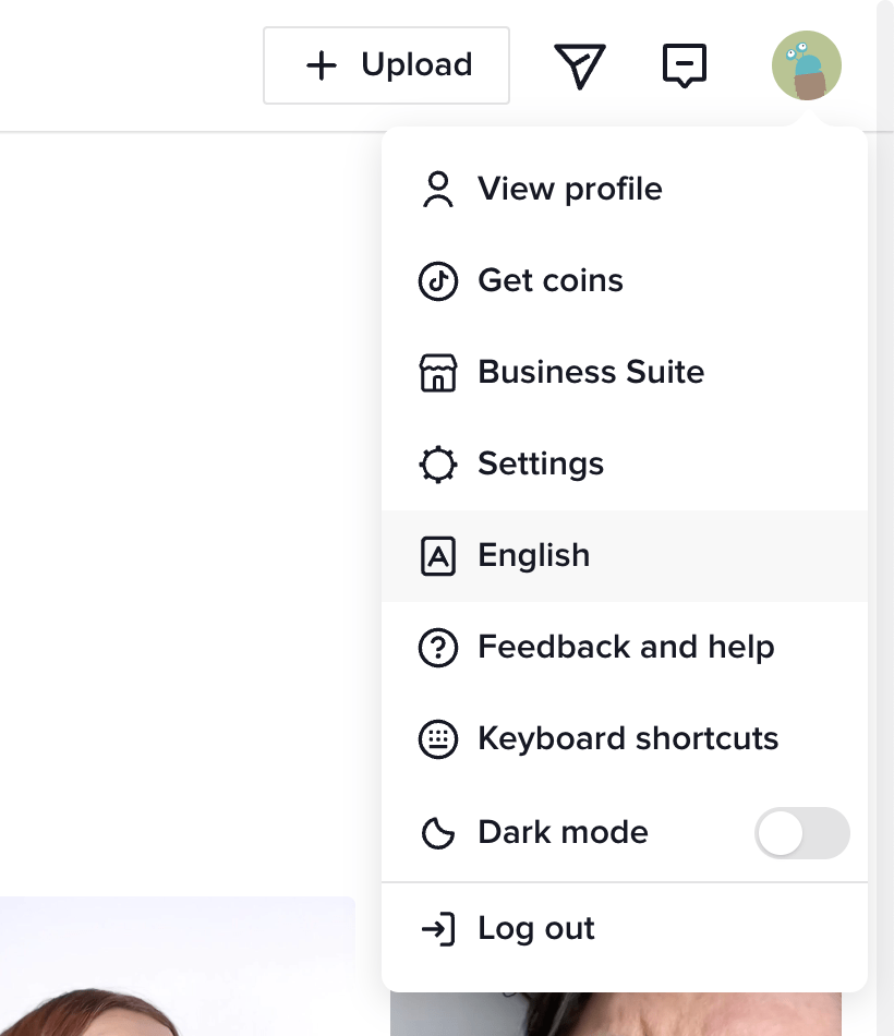 The profile panel that enables TikTok Dark Mode