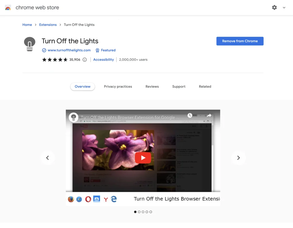 Turn Off the Lights Chrome extension at the Chrome Web Store