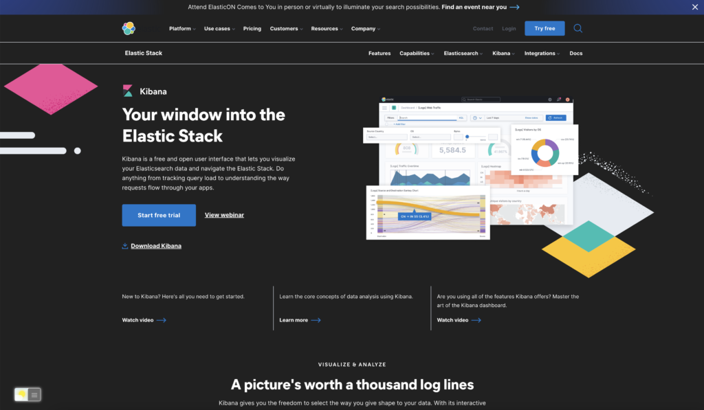 Kibana Dark Mode thanks to the free and Open-Source Turn Off the Lights browser extension