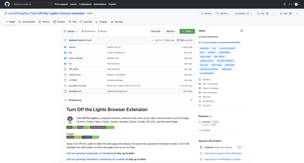 Turn Off the Lights is free and Open-Source