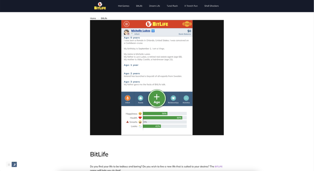 Bitlife Light Mode website
