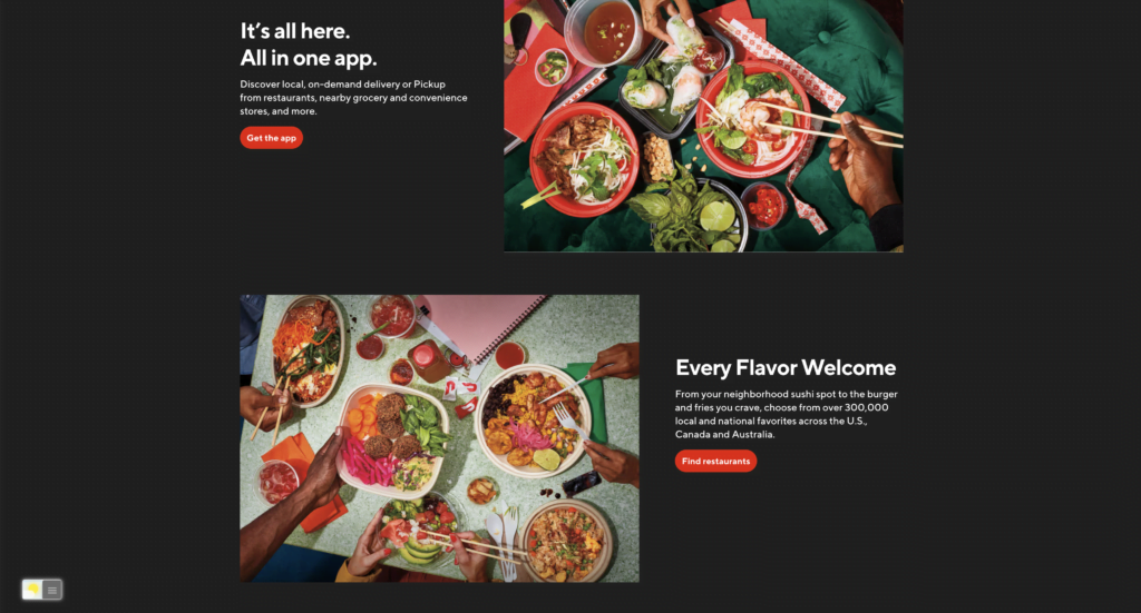 Page détaillée en DoorDash Dark Mode