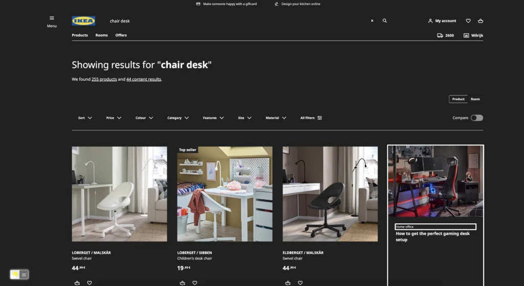 IKEA shopping for a chair desk in Dark Mode