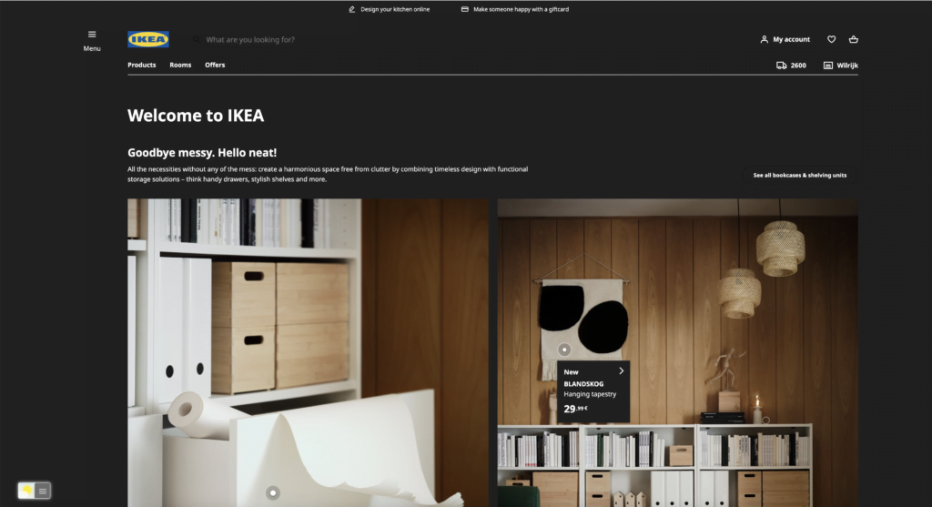 Sitio web de compras IKEA en modo oscuro