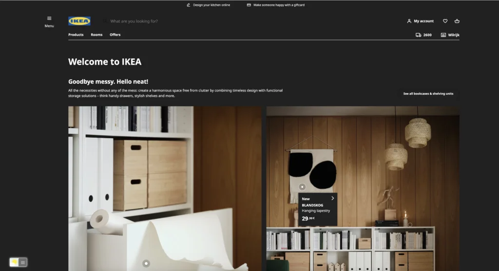 IKEA shopping website in Dark Mode