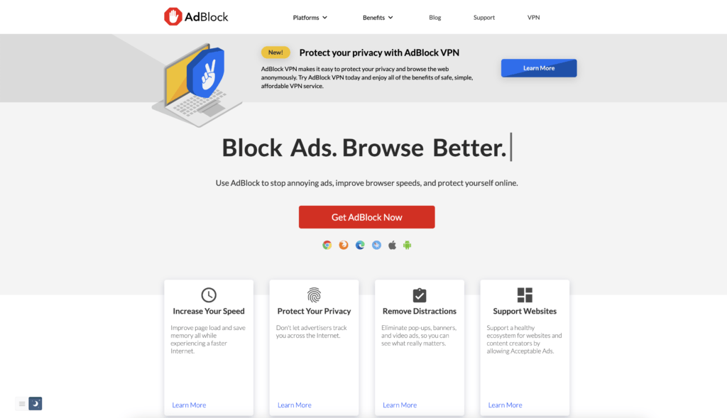 Site Web brillant régulier Adblock