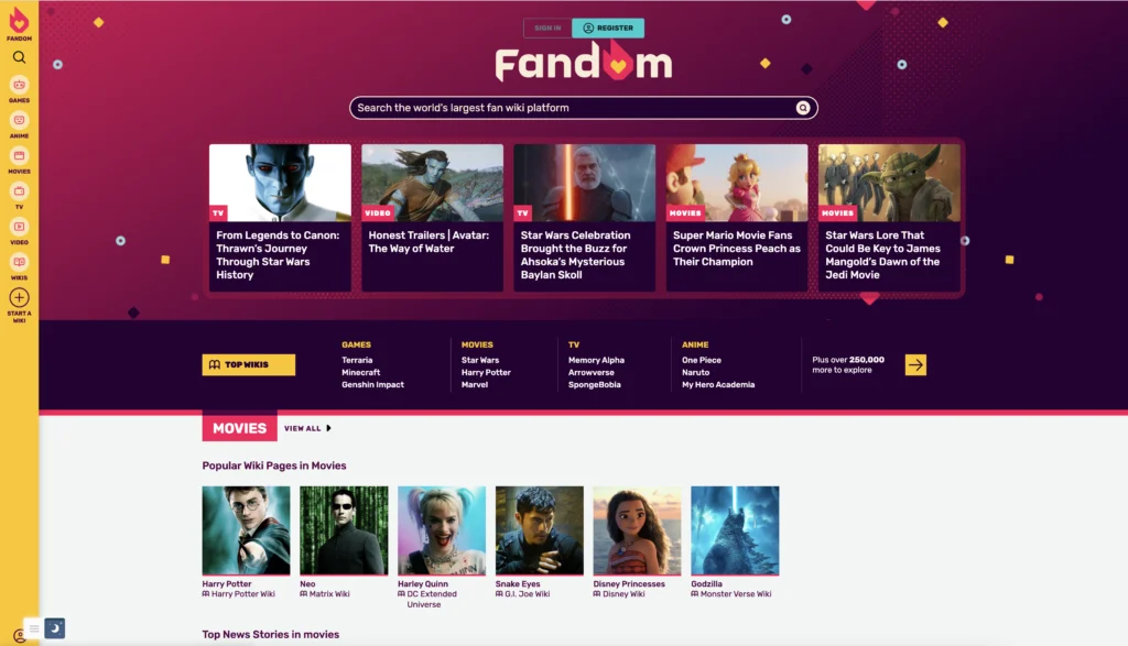 Fandom light website