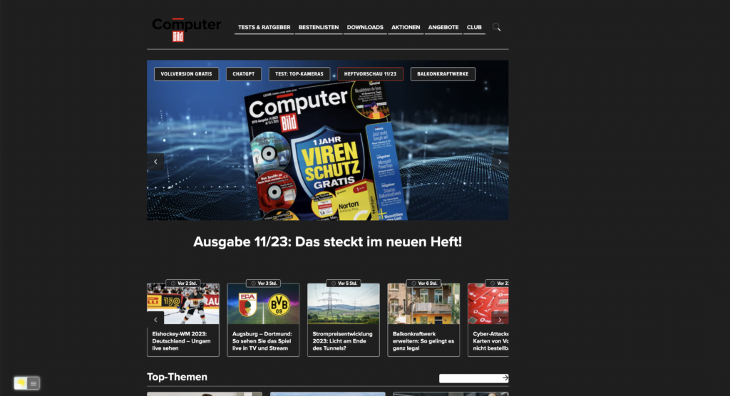 Computerbild in Dark Mode with the free and most popular Turn Off the Lights browser extension