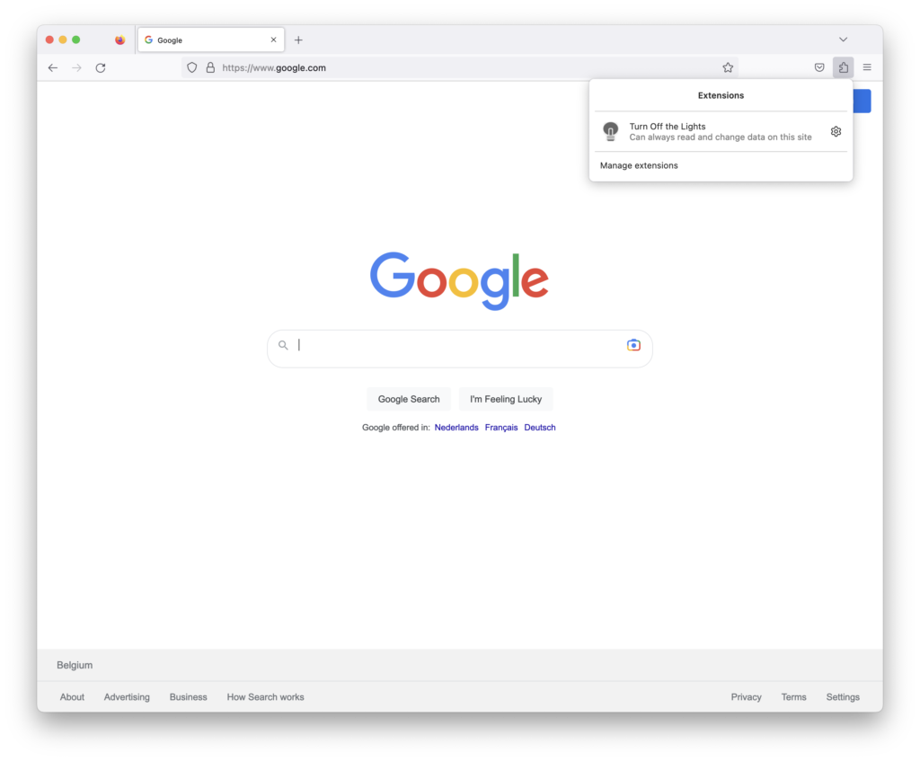 Pièce de puzzle dans la barre d'outils du navigateur Web Firefox