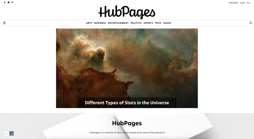 Hubpages light mode website