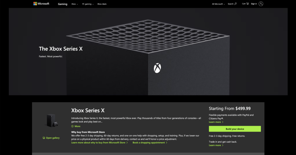 Sitio web del modo oscuro de Xbox