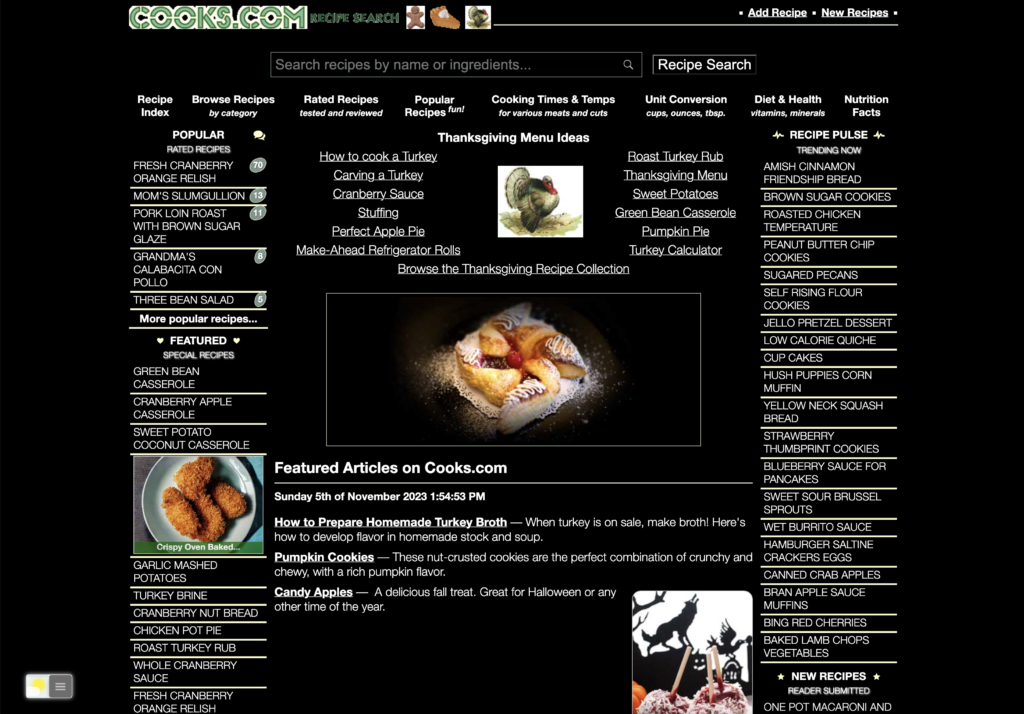 Cooks Dark Mode with the Turn Off the Lights browser extension