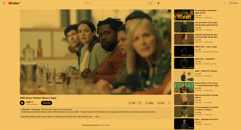 Bildschirmdimmer auf der YouTube-Website