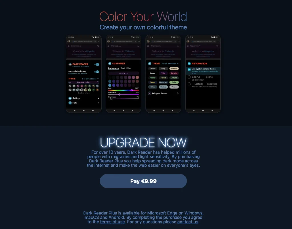 Dark Reader Mobile screenshots